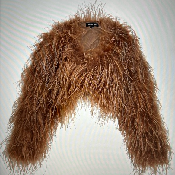 Lamarque Gold Feather-Embellished Coat - Picture 5 of 9